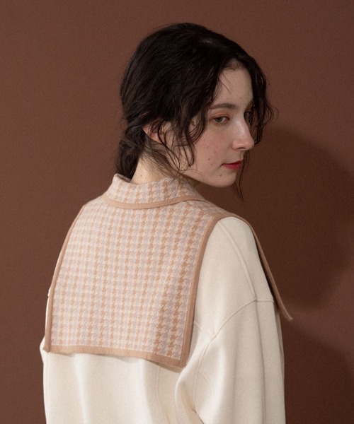 idem(イデム)の「idem knit double collar/チェック柄ニット付け襟(付け襟・レディース・ベージュ/ブラウン・FREE)」の3枚目の写真