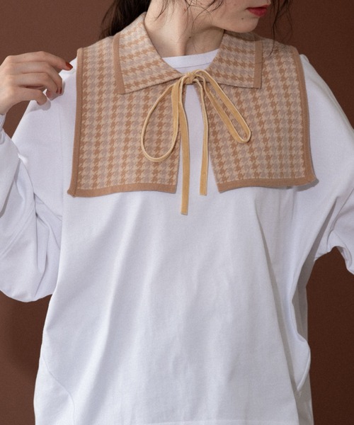idem(イデム)の「idem knit double collar/チェック柄ニット付け襟(付け襟・レディース・ベージュ/ブラウン・FREE)」の10枚目の写真