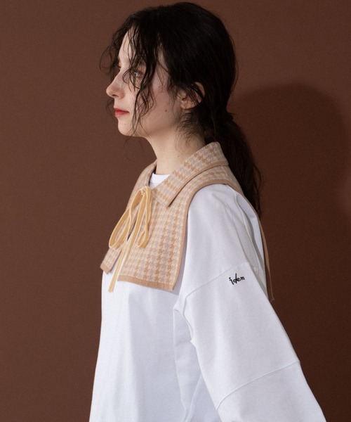 idem(イデム)の「idem knit double collar/チェック柄ニット付け襟(付け襟・レディース・ベージュ/ブラウン・FREE)」の13枚目の写真