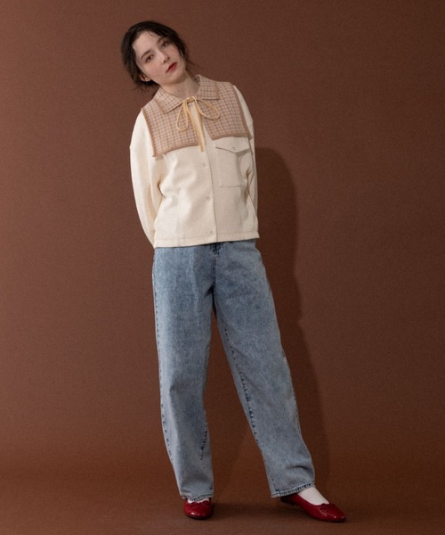 idem knit double collar/チェック柄ニット付け襟（付け襟