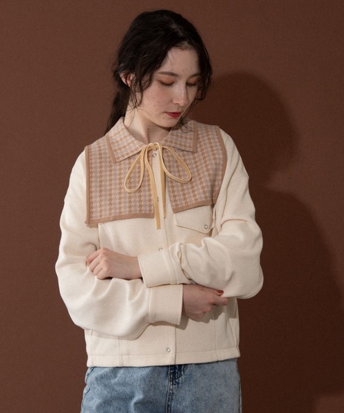 idem knit double collar/チェック柄ニット付け襟（付け襟