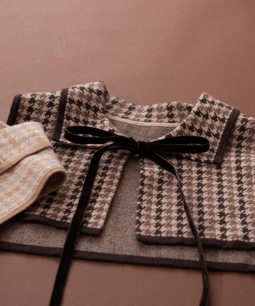 idem(イデム)の「idem knit double collar/チェック柄ニット付け襟(付け襟・レディース・ベージュ/ブラウン・FREE)」の14枚目の写真