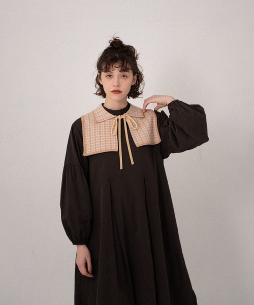ENFOLD チェック柄　付け襟　アシメ　変形 idem knit double collar/チェック柄ニット付け襟（付け襟
