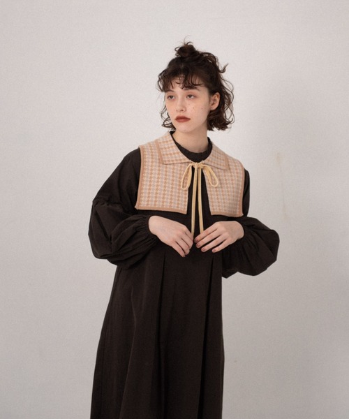ENFOLD チェック柄　付け襟　アシメ　変形 idem knit double collar/チェック柄ニット付け襟（付け襟