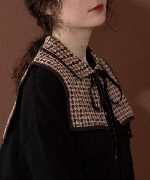 idem knit double collar/チェック柄ニット付け襟（付け襟