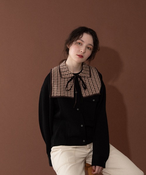 idem knit double collar/チェック柄ニット付け襟（付け襟