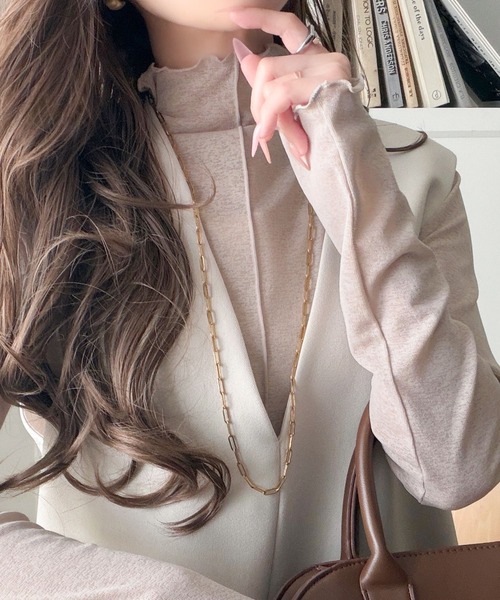 classicalelf（クラシカルエルフ）の「ちょこっと甘魅せ。2wayメロウシアー素材トップス（Tシャツ/カットソー・レディース・ホワイト/ブラック/グレー/ピンクベージュ/グリーン/ダークグリーン/ダークブルー/ブラウン・SMALL/MEDIUM/LARGE/X-LARGE）」の18枚目の写真