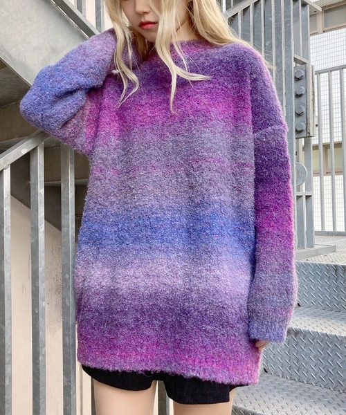 Figments（フィグメンツ）の「グラデーションニット（ニット/セーター・レディース・ブラック/パープル・FREE）」の2枚目の写真