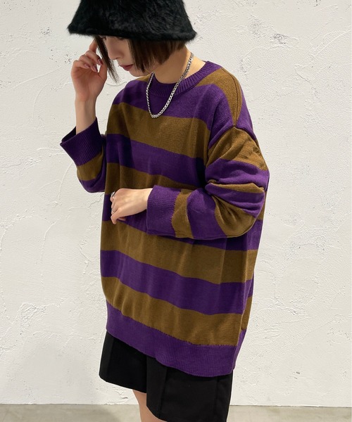 apres jour mignon(アプレジュールミニョン)の「太ボーダーニット【ZOZOTOWN限定アイテム】(ニット/セーター・レディース・ネイビー/ブラック系その他/パープル系その他・X-LARGE/フリー)」の14枚目の写真