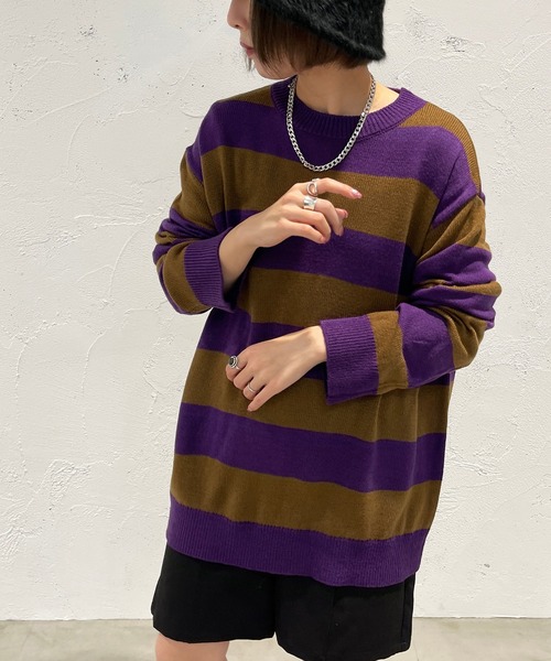 apres jour mignon(アプレジュールミニョン)の「太ボーダーニット【ZOZOTOWN限定アイテム】(ニット/セーター・レディース・ネイビー/ブラック系その他/パープル系その他・X-LARGE/フリー)」の15枚目の写真