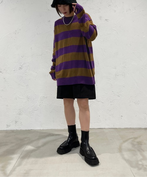 apres jour mignon(アプレジュールミニョン)の「太ボーダーニット【ZOZOTOWN限定アイテム】(ニット/セーター・レディース・ネイビー/ブラック系その他/パープル系その他・X-LARGE/フリー)」の17枚目の写真