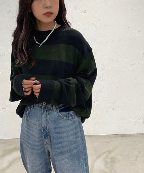 apres jour mignon(アプレジュールミニョン)の「太ボーダーニット【ZOZOTOWN限定アイテム】(ニット/セーター・レディース・ネイビー/ブラック系その他/パープル系その他・X-LARGE/フリー)」の20枚目の写真