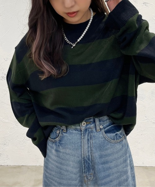 apres jour mignon(アプレジュールミニョン)の「太ボーダーニット【ZOZOTOWN限定アイテム】(ニット/セーター・レディース・ネイビー/ブラック系その他/パープル系その他・X-LARGE/フリー)」の21枚目の写真