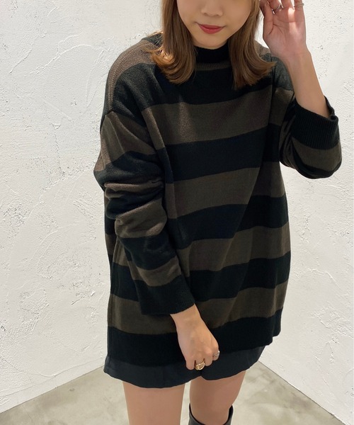 apres jour mignon(アプレジュールミニョン)の「太ボーダーニット【ZOZOTOWN限定アイテム】(ニット/セーター・レディース・ネイビー/ブラック系その他/パープル系その他・X-LARGE/フリー)」の4枚目の写真
