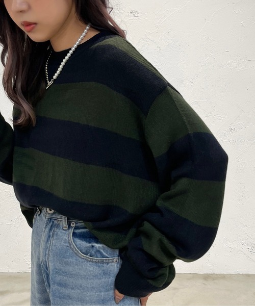 apres jour mignon(アプレジュールミニョン)の「太ボーダーニット【ZOZOTOWN限定アイテム】(ニット/セーター・レディース・ネイビー/ブラック系その他/パープル系その他・X-LARGE/フリー)」の6枚目の写真