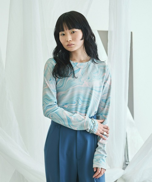 VACANCY（ヴァカンシー）の「マーブル柄リブカットソー（Tシャツ/カットソー・レディース・ブルー/グリーン・FREE）」の20枚目の写真
