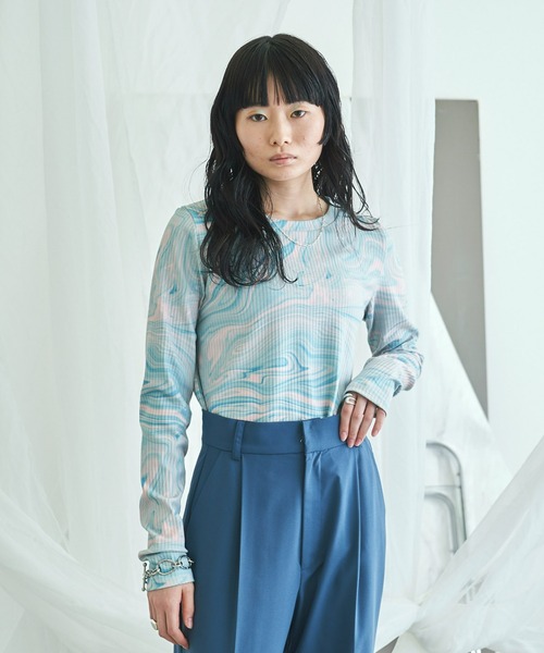 VACANCY（ヴァカンシー）の「マーブル柄リブカットソー（Tシャツ/カットソー・レディース・ブルー/グリーン・FREE）」の19枚目の写真