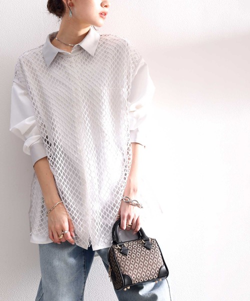 classicalelf(クラシカルエルフ)の「ひと癖、ストリート道!オーバーメッシュトップス(Tシャツ/カットソー・レディース・ブラウン/オフホワイト/ピンク/ブルー/マスタード/グレー系その他/グリーン系その他・MEDIUM/X-LARGE)」の19枚目の写真