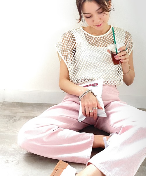 classicalelf(クラシカルエルフ)の「ひと癖、ストリート道!オーバーメッシュトップス(Tシャツ/カットソー・レディース・ブラウン/オフホワイト/ピンク/ブルー/マスタード/グレー系その他/グリーン系その他・MEDIUM/X-LARGE)」の15枚目の写真