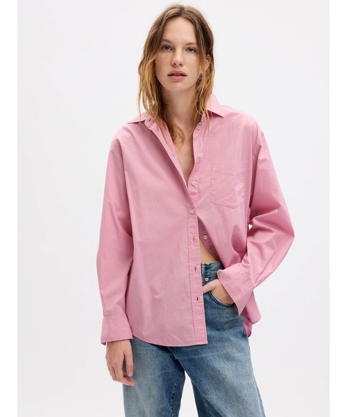 GAP（ギャップ）の「オーガニックコットン ビッグシャツ（シャツ/ブラウス・レディース・ホワイト/ブルー/マルチ/ベージュ/カーキ/ブラック系その他/ホワイト×ブルー/その他/ベージュ系その他/ピンク・S/M/L/XS/XXS）」の8枚目の写真