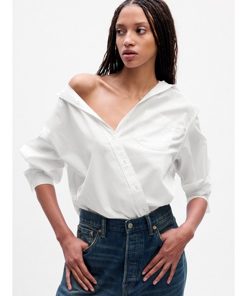GAP（ギャップ）の「オーガニックコットン ビッグシャツ（シャツ/ブラウス・レディース・ホワイト/ブルー/マルチ/ベージュ/カーキ/ブラック系その他/ホワイト×ブルー/その他/ベージュ系その他/ピンク・S/M/L/XS/XXS）」の19枚目の写真
