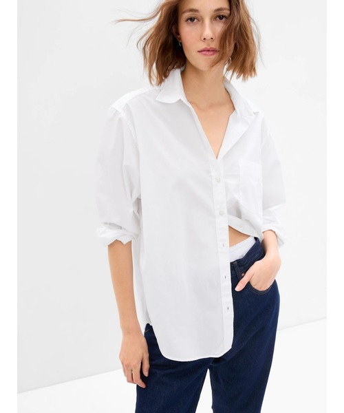 GAP（ギャップ）の「オーガニックコットン ビッグシャツ（シャツ/ブラウス・レディース・ホワイト/ブルー/マルチ/ベージュ/カーキ/ブラック系その他/ホワイト×ブルー/その他/ベージュ系その他/ピンク・S/M/L/XS/XXS）」の18枚目の写真