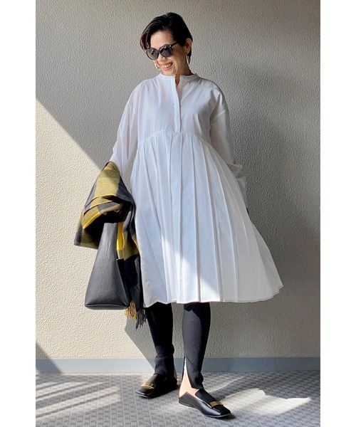 Bonjour Sagan(ボンジュールサガン)の「プリーツ切替バンドカラーチュニック(チュニック・レディース・ホワイト/ブルー・FREE)」の20枚目の写真