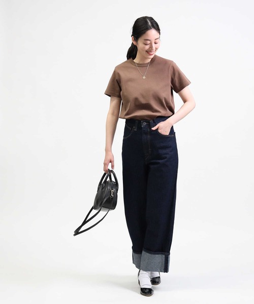 HONEYSUCKLE ROSE（ハニーサックルローズ）の「【HONEYSUCKLE ROSE】スムースレギュラーＴシャツ（Tシャツ/カットソー・レディース・カーキブラウン/ベージュ/ホワイト/ブラック/ブラウン/オレンジ・L/M/S）」の9枚目の写真