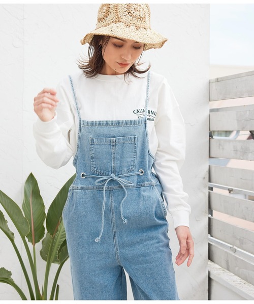 anap mimpi(アナップミンピ)の「ウエストドローストリングデニムオールインワン(サロペット/オーバーオール・レディース・ブルー・FREE)」の2枚目の写真