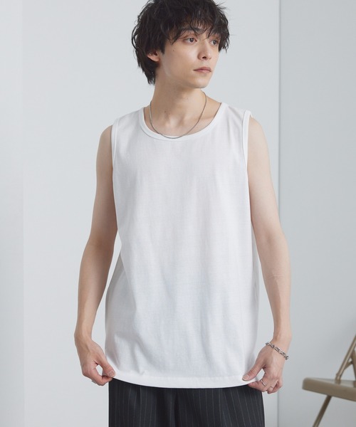 MONO-MART（モノマート）の「ルーズレイヤードサイドスリットタンクトップ（タンクトップ・メンズ・ホワイト/チャコール/アッシュブラウン/グレイッシュブルー/ブラック/スミクロ/アイボリー/サックスブルー/アッシュグレー/ダークネイビー/ピンク系/ライトグレー/グリーン系/グレイッシュベージュ/オートミール/レッド系/ブルー系・S/M/L/XL）」の19枚目の写真