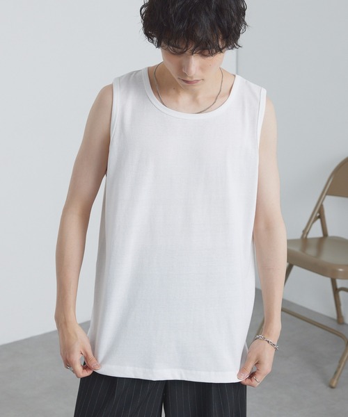 MONO-MART（モノマート）の「ルーズレイヤードサイドスリットタンクトップ（タンクトップ・メンズ・ホワイト/チャコール/アッシュブラウン/グレイッシュブルー/ブラック/スミクロ/アイボリー/サックスブルー/アッシュグレー/ダークネイビー/ピンク系/ライトグレー/グリーン系/グレイッシュベージュ/オートミール/レッド系/ブルー系・S/M/L/XL）」の20枚目の写真