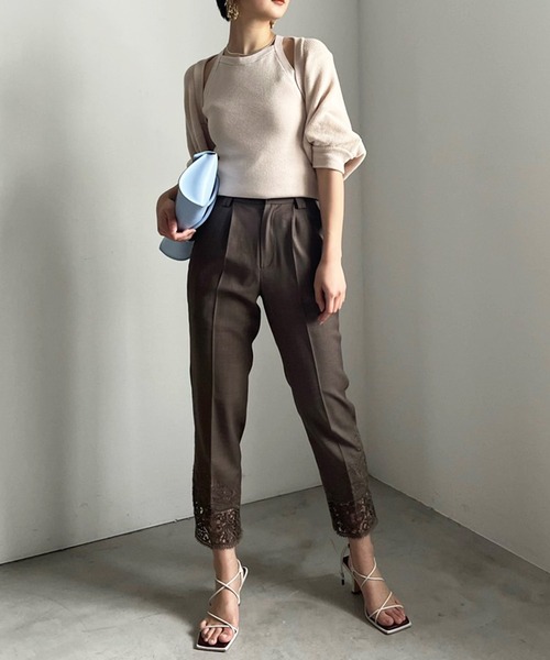 Ameri（アメリ）の「HEM LACE TAPERED PANTS（スラックス・レディース・ブラック/ブラウン・SMALL/MEDIUM）」の20枚目の写真