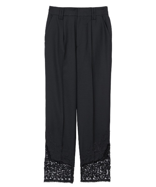 Ameriアメリヴィンテージ　刺繍透かしヘムレーステーパードパンツMブラウン Ameri（アメリ）の「HEM LACE TAPERED PANTS（スラックス）」 - WEAR