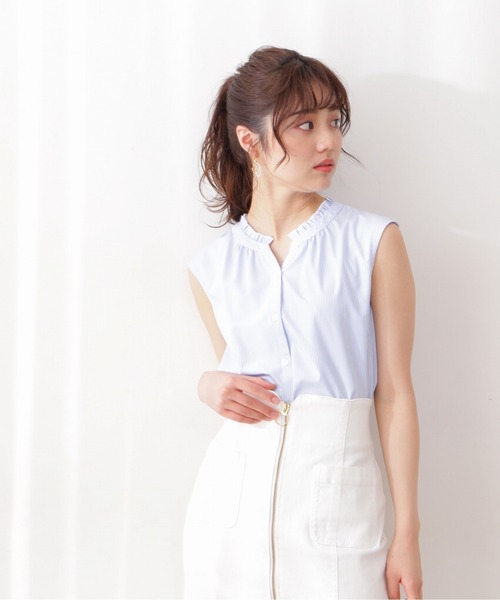 PROPORTION BODY DRESSING(プロポーションボディドレッシング)の「ストライプキーネックブラウス / 1212110407(シャツ/ブラウス・レディース・ベージュ系その他/ブルー系その他・SMALL/MEDIUM)」の7枚目の写真