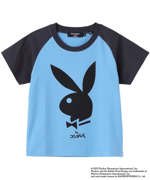 X-girl（エックスガール）の「Playboy × X-girl RAGLAN SLEEVE BABY TEE（Tシャツ/カットソー・レディース・ライトブルー/ホワイト/ブラック・M/S）」の12枚目の写真