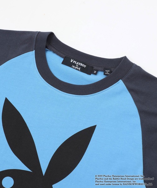 X-girl（エックスガール）の「Playboy × X-girl RAGLAN SLEEVE BABY TEE（Tシャツ/カットソー・レディース・ライトブルー/ホワイト/ブラック・M/S）」の14枚目の写真