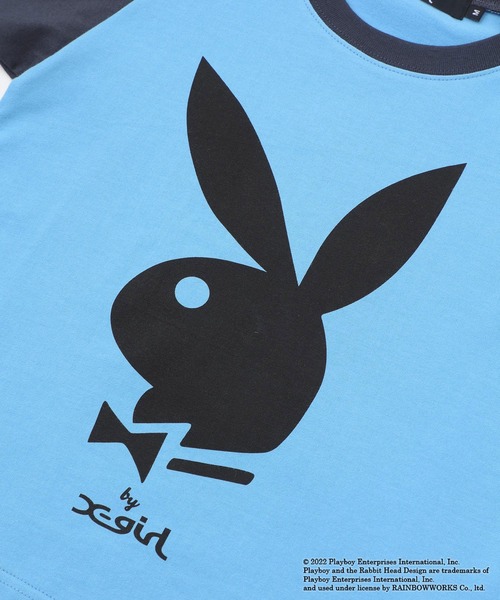 X-girl（エックスガール）の「Playboy × X-girl RAGLAN SLEEVE BABY TEE（Tシャツ/カットソー・レディース・ライトブルー/ホワイト/ブラック・M/S）」の15枚目の写真