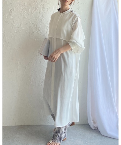 She's Closet(シーズクローゼット)の「バンドカラーボリュームスリーブ長袖ケープロングシャツワンピース(シャツワンピース・レディース・ホワイト/ベージュ/グリーン・FREE)」の19枚目の写真