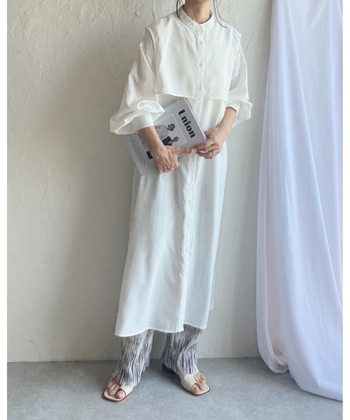 She's Closet(シーズクローゼット)の「バンドカラーボリュームスリーブ長袖ケープロングシャツワンピース(シャツワンピース・レディース・ホワイト/ベージュ/グリーン・FREE)」の18枚目の写真