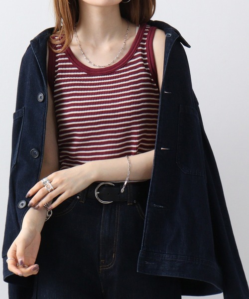 JEMORGAN（ジェーイーモーガン）の「JEMORGAN ワッフルボーダータンクトップ（パック入り）（タンクトップ・レディース・グリーン系その他/レッド系その他/グレー系その他/ブルー系その他・FREE）」の4枚目の写真