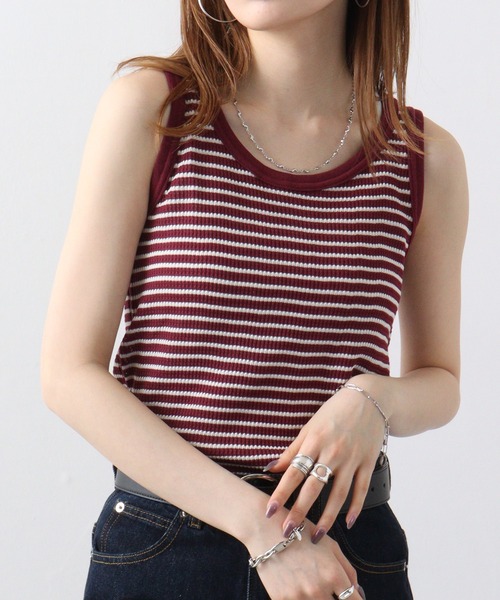 JEMORGAN（ジェーイーモーガン）の「JEMORGAN ワッフルボーダータンクトップ（パック入り）（タンクトップ・レディース・グリーン系その他/レッド系その他/グレー系その他/ブルー系その他・FREE）」の13枚目の写真
