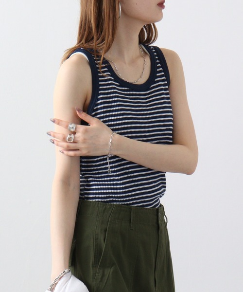 JEMORGAN（ジェーイーモーガン）の「JEMORGAN ワッフルボーダータンクトップ（パック入り）（タンクトップ・レディース・グリーン系その他/レッド系その他/グレー系その他/ブルー系その他・FREE）」の11枚目の写真