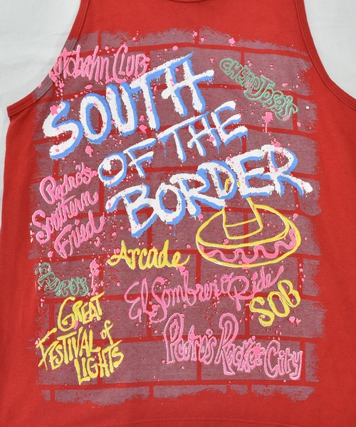 VINTAGE（ヴィンテージ）の「【ヴィンテージ古着】80s SOUTH OF THE BORDER グラフィック タンクトップ USA製（タンクトップ・メンズ・レッド・LARGE）」の3枚目の写真