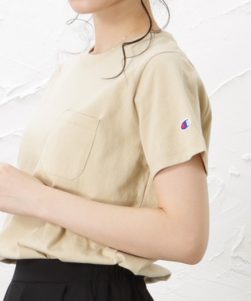 Champion（チャンピオン）の「Champion チャンピオン 無地ポケット半袖Tシャツ（Tシャツ/カットソー・レディース・ホワイト/ブラック/ベージュ/グレー/ミント・M/L）」の4枚目の写真