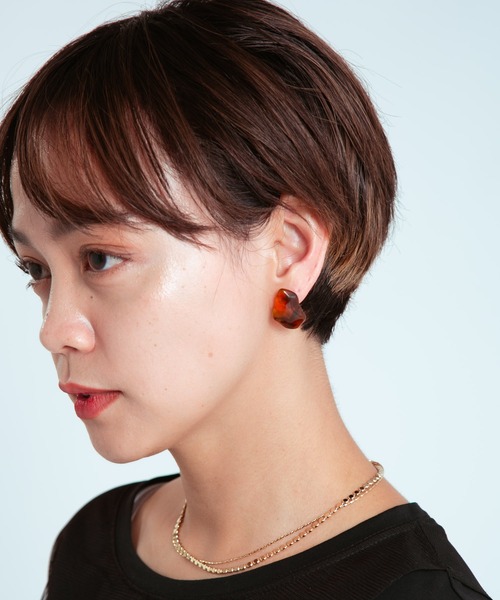 COLOR TOKYO ACCESSORIES（カラートウキョウアクセサリー）の「マーブルアクリルストーンピアス（ピアス（両耳用）・レディース・ホワイト/ブラウン・FREE）」の3枚目の写真