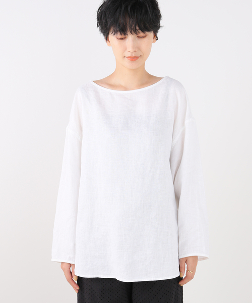 FRAMeWORK フレンチリネン　ボートネックプルオーバーブラックホワイト２枚 FRAMeWORK（フレームワーク）の「リネンボートネックプル