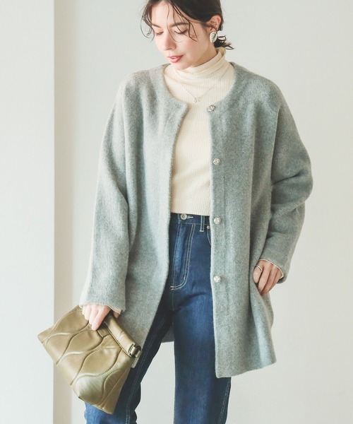 B:MING by BEAMS（ビーミングバイビームス）の「B:MING by BEAMS / アンゴラ ストレッチ カーディガン 22AW（カーディガン/ボレロ・レディース・ベージュ/オリーブ/トップグレー・FREE）」の2枚目の写真