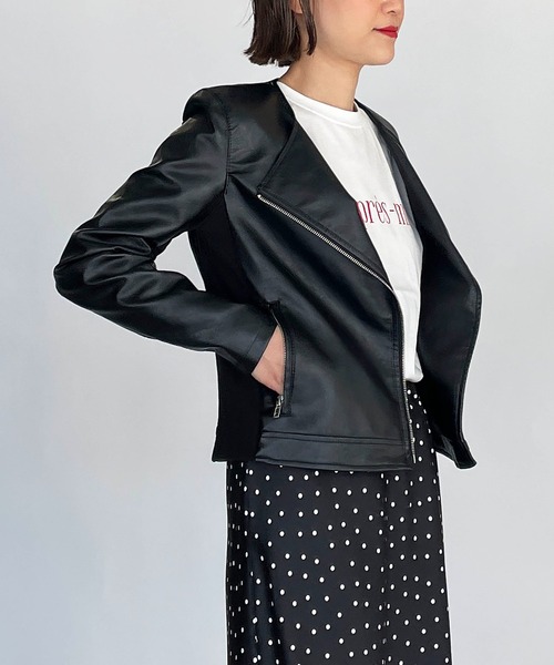 PICCIN（ピッチン）の「サイドリブ切り替え2wayライダースジャケット（ライダースジャケット・レディース・ブラック・M/L）」の6枚目の写真