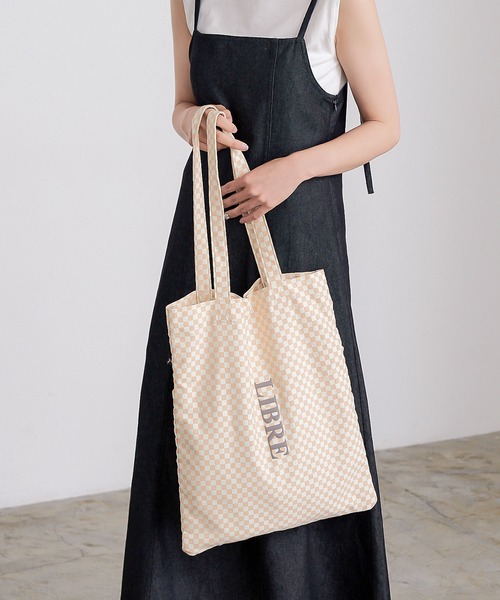 KOBE LETTUCE（コウベレタス）の「チェックロゴプリントトートバッグ[B1497]（トートバッグ・レディース・ブラック/ベージュ/グリーン・FREE）」の10枚目の写真