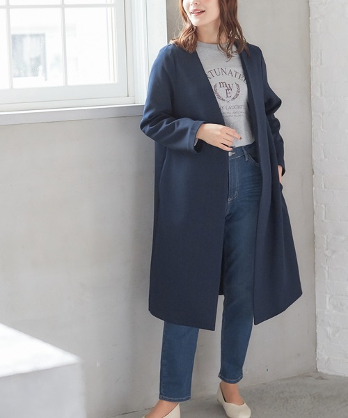 Honeys（ハニーズ）の「カラーレスロングコート（ノーカラーコート